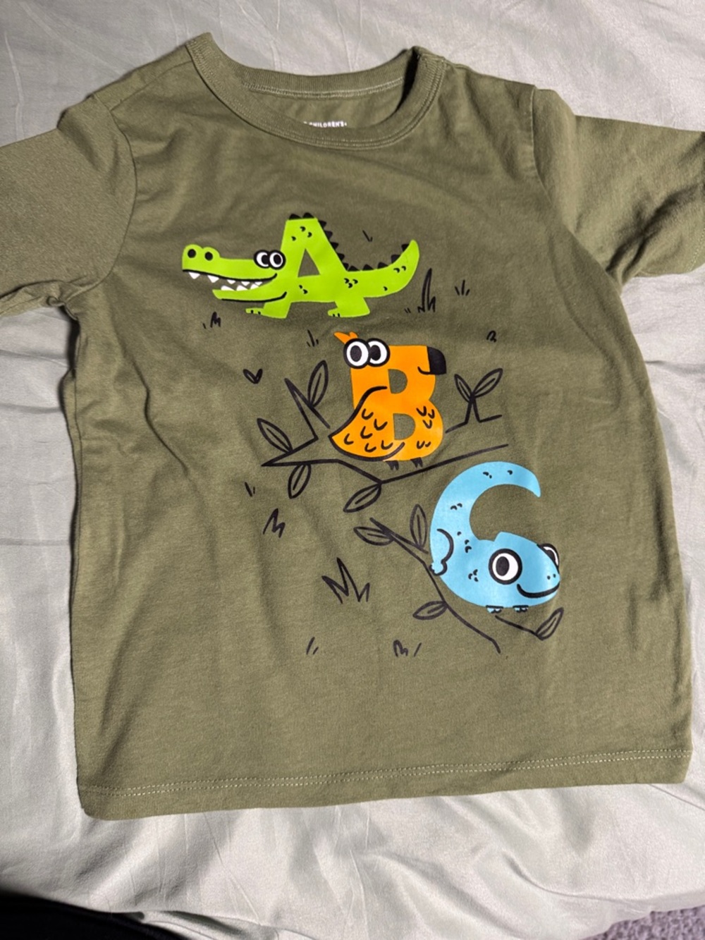 Carter's Olive Green Short Sleeve Tee with Bright Animal Prints